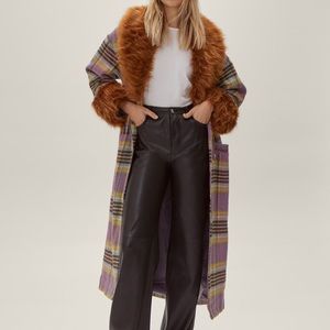 Nasty Gal Faux Fur Trim Wool Look Coat
